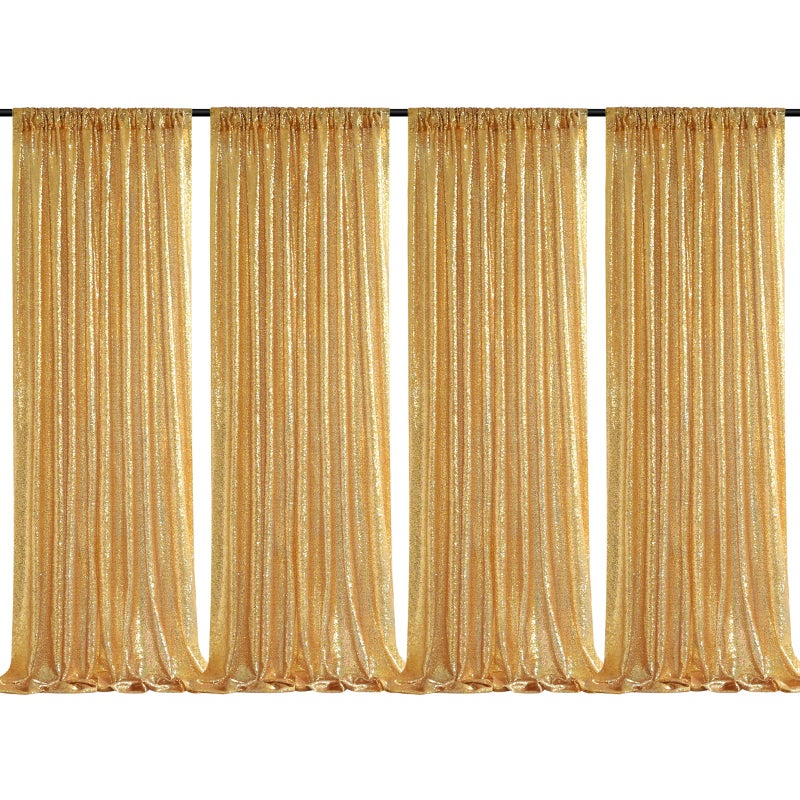 QueenDream Gold Sequin Backdrop Drapes 4 Panels 2FTx8FT Glitter Backdrop Curtains for Wedding Party Stage Decorations - Image 1